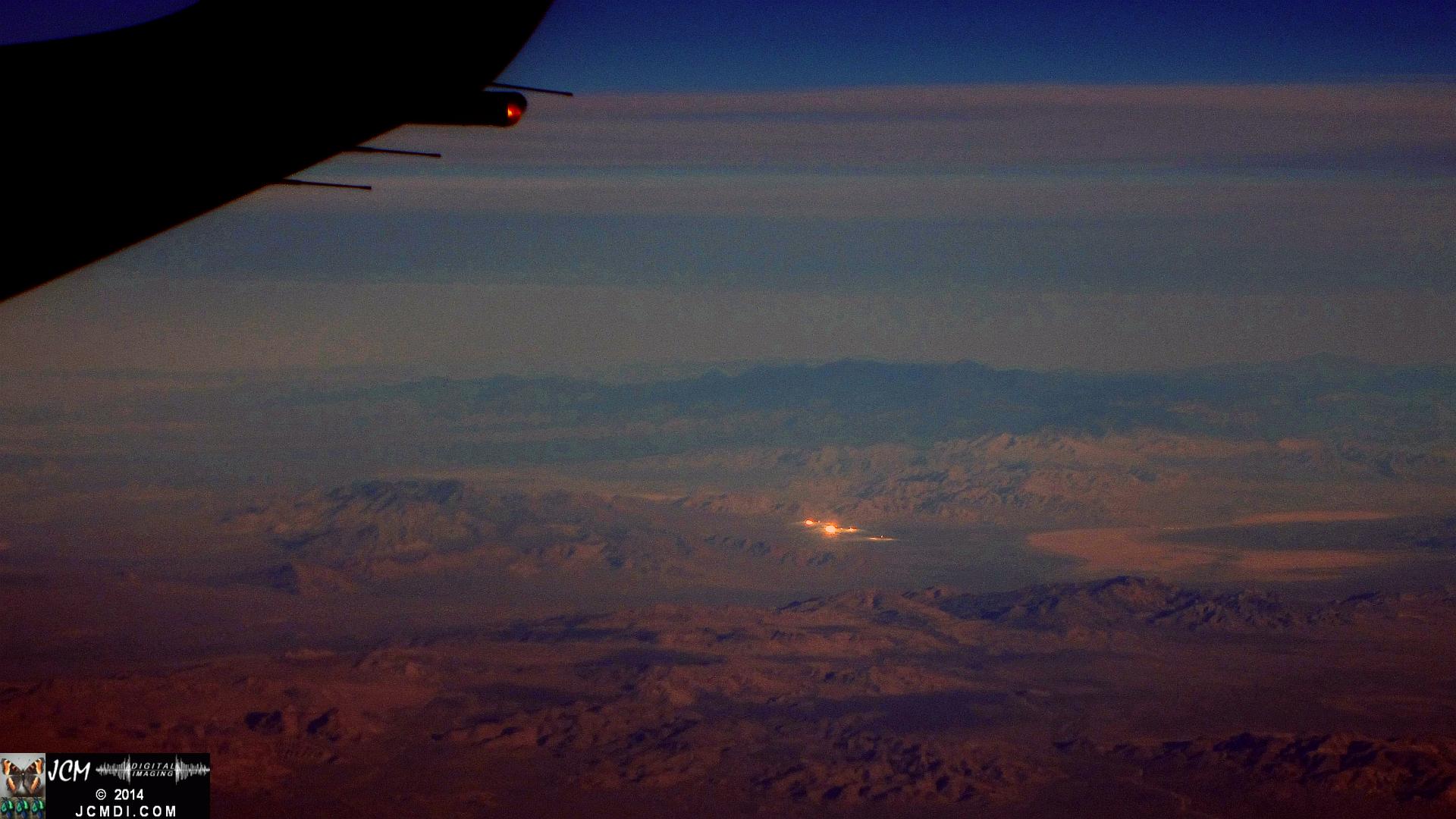 Aerial view of Ivanpah Solar Thermal Plant 113 miles away from 34000 feet